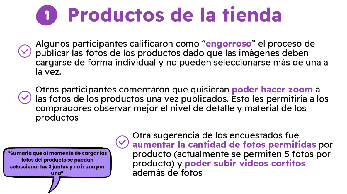 Lámina de insights: productos de la tienda